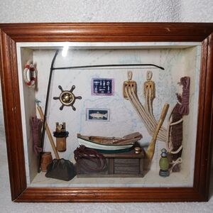 Nautical Shadow Box with Boat and Fishing Gear